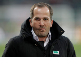 AUGSBURG, GERMANY - APRIL 05: Manuel Baum, head coach of Augsburg looks on before the Bundesliga match between FC Augsburg and FC Ingolstadt 04 at WWK Arena on April 5, 2017 in Augsburg, Germany.