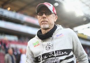 COLOGNE, GERMANY - MAY 05: Peter Stoeger, head coach of Koeln looks on prior to the Bundesliga match between 1. FC Koeln and Werder Bremen at RheinEnergieStadion on May 5, 2017 in Cologne, Germany.
