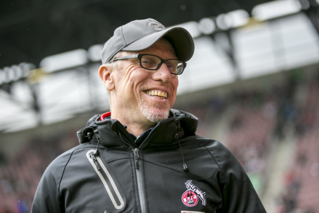 AUGSBURG, GERMANY - APRIL 15: Peter Stoeger, head coach of Cologne is seen during the Bundesliga match between FC Augsburg and 1. FC Koeln at WWK Arena on April 15, 2017 in Augsburg, Germany.