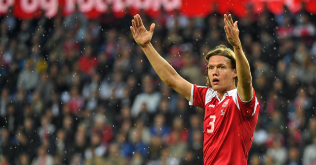 Denmark´s Jannik Vestergaard reacts during the friendly football match between Denmark and Germany in Brondby, Denmark on June 6, 2017. / AFP PHOTO / PATRIK STOLLARZ (Photo credit should read PATRIK STOLLARZ/AFP/Getty Images)