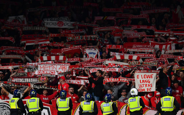 LONDON, ENGLAND - SEPTEMBER 14: FC Koeln supporters display scarves during the UEFA Europa League group H match between Arsenal FC and 1. FC Koeln at Emirates Stadium on September 14, 2017 in London, United Kingdom. (Photo by Dan Mullan/Getty Images)