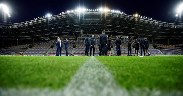 France's players are pictured before the FIFA World Cup 2018 qualifying football match Belarus vs France on September 6, 2016 at the Borisov Arena in Borisov. / AFP / FRANCK FIFE (Photo credit should read FRANCK FIFE/AFP/Getty Images)